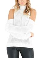 Romwe High Neck Cold Shoulder White Sweater
