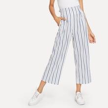 Romwe Striped Frill Trim Wide Leg Pants