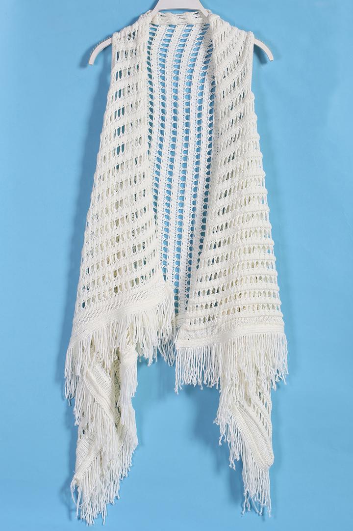 Romwe Hollow Tassel Knit Cardigan
