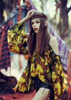 Romwe Yellow Spaghetti Strap Floral Chiffon Blouse
