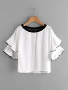 Romwe Tiered Frill Sleeve Ringer Blouse