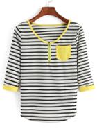 Romwe Striped Contrast Pocket T-shirt
