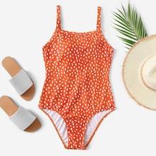 Romwe Dot Print Low Back One Piece Swimsuit