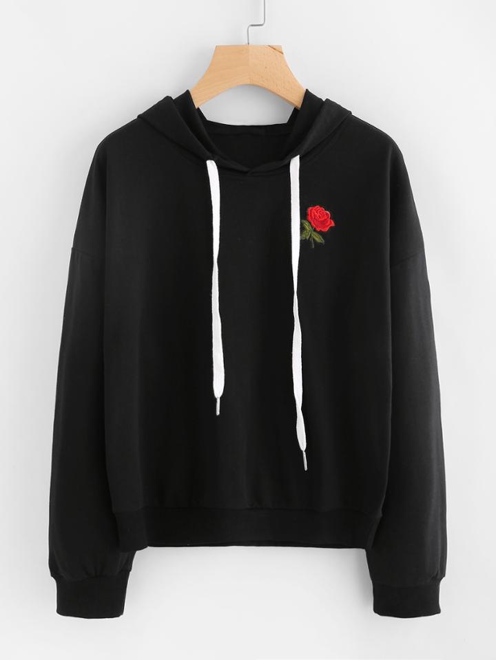 Romwe Rose Patch Hoodie