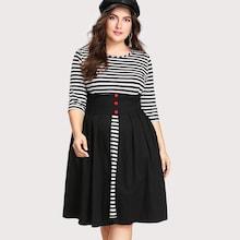 Romwe Plus Contrast Stripe Panel Combo Dress