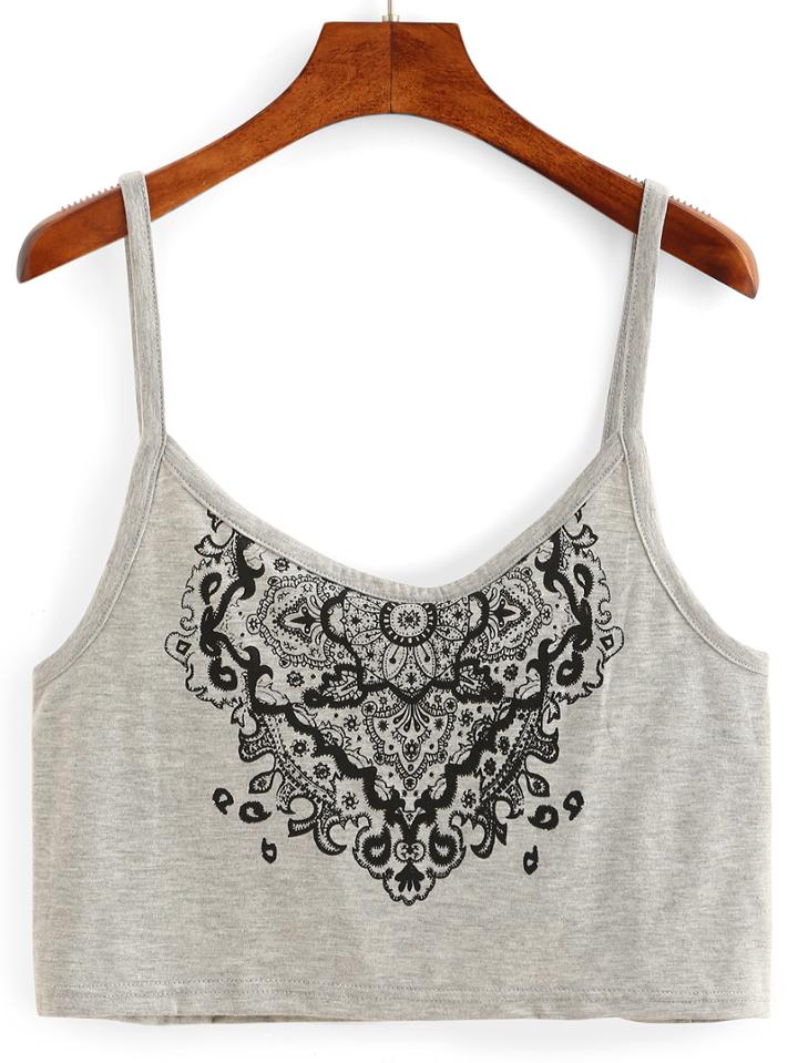 Romwe Spaghetti Strap Paisley Print Cami Top