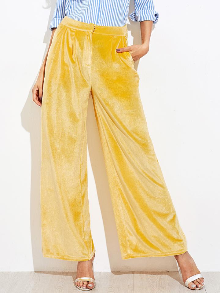 Romwe Pocket Side Velvet Palazzo Pants