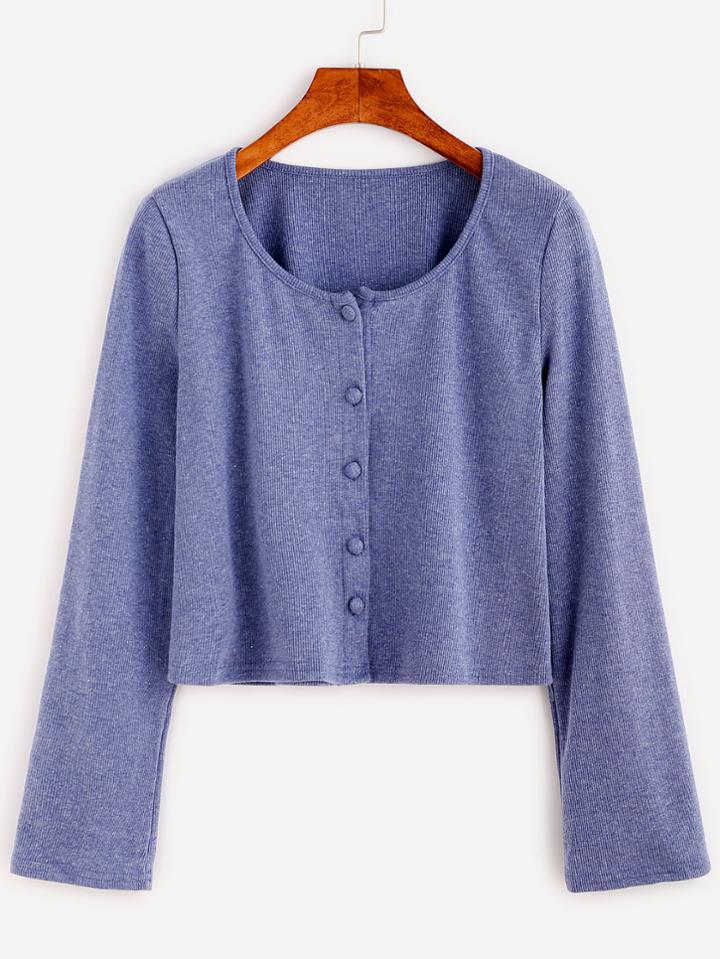 Romwe Blue Single Breasted Crop Knitwear