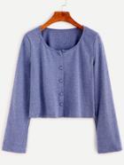 Romwe Blue Single Breasted Crop Knitwear
