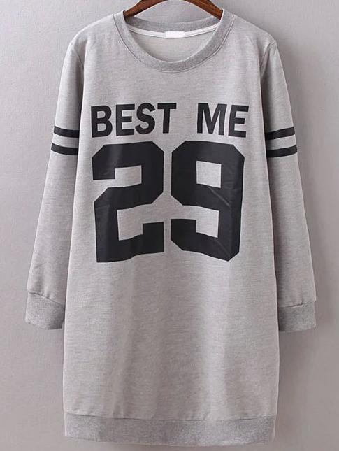 Romwe Gray Oversized Number Print Pockets T-shirt Dress