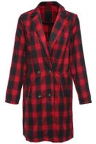 Romwe British Plaid Coat-black & Red