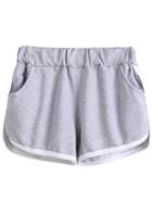 Romwe Elastic Waist Contrast Edge Grey Shorts
