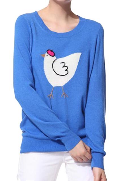 Romwe Hen Knitted Blue Jumper