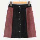 Romwe Single Breasted Colorblock Skirt