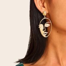 Romwe Face Design Hollow Drop Earrings 1pair