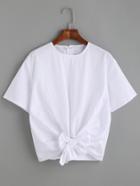 Romwe White Bow Front Button Back Blouse