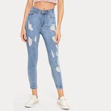 Romwe Ripped Skinny Crop Jeans