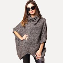 Romwe High Neck Dip Hem Poncho Sweater