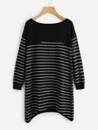 Romwe Contrast Striped Hanky Hem Dress