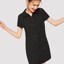 Romwe Short Sleeve Solid Shirt Dress