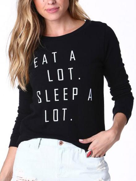 Romwe Black Letter Print Slim Sweatshirt