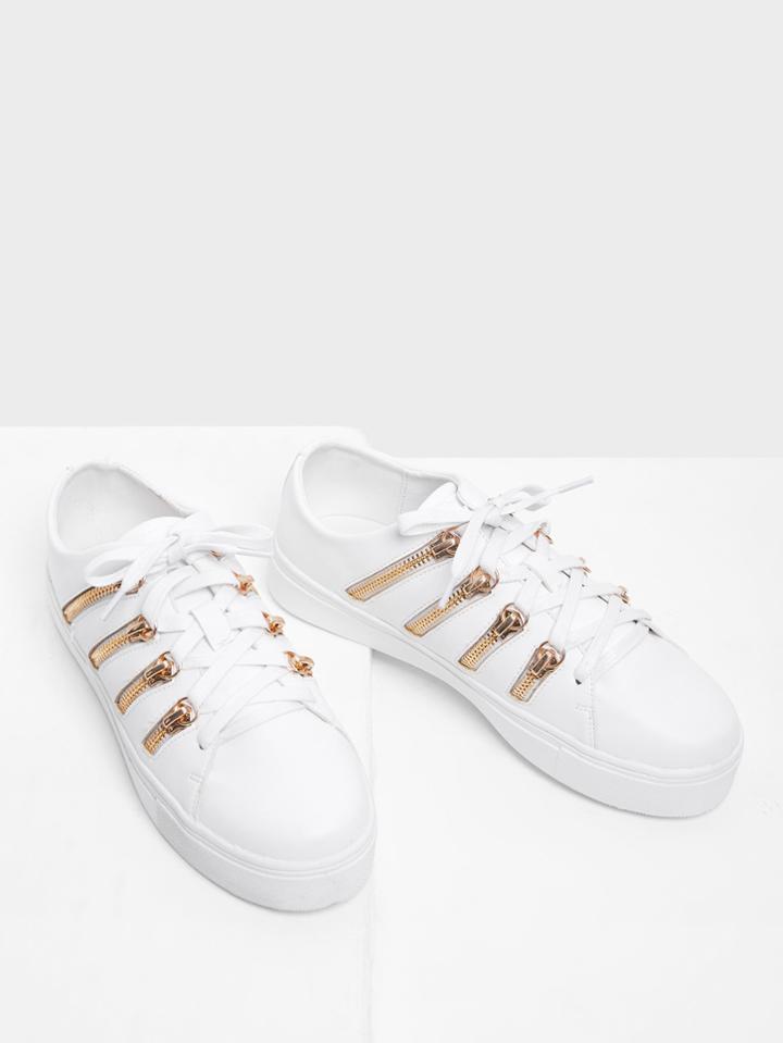 Romwe Zipper Side Design Lace Up Sneakers