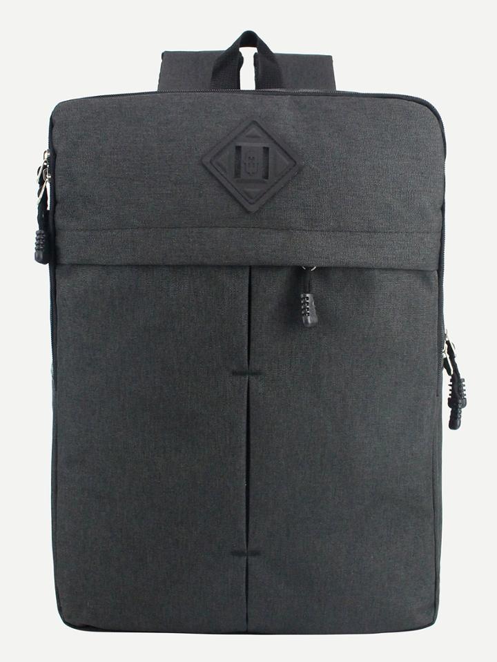 Romwe Black Zip Closure Square Canvas Backpack