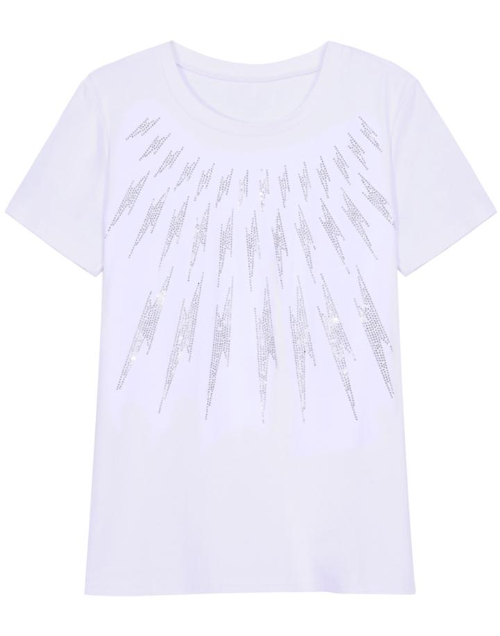 Romwe With Diamond Lightning Pattern White T-shirt