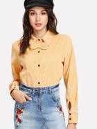 Romwe Corduroy Bow Detail Shirt