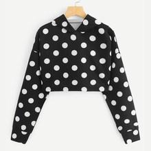 Romwe Polka Dot Crop Sweatshirt