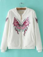 Romwe Butterfly Embroidered Patch Zipper Jacket