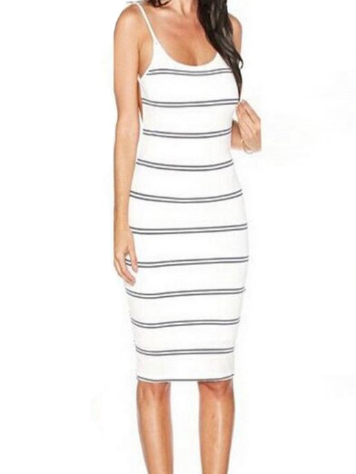 Romwe White Striped Backless Cami Bodycon Dress
