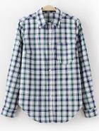 Romwe Green Pocket Buttons Front Plaids Blouse