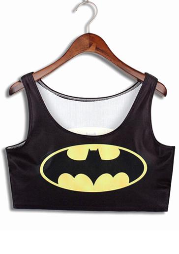 Romwe Black Scoop Neck Batman Print Crop Tank Top