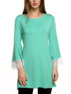 Romwe Bell Sleeve Contrast Lace A-line Pale Blue Dress