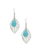 Romwe Turquoise & Cutout Leaf Drop Earrings - Silver