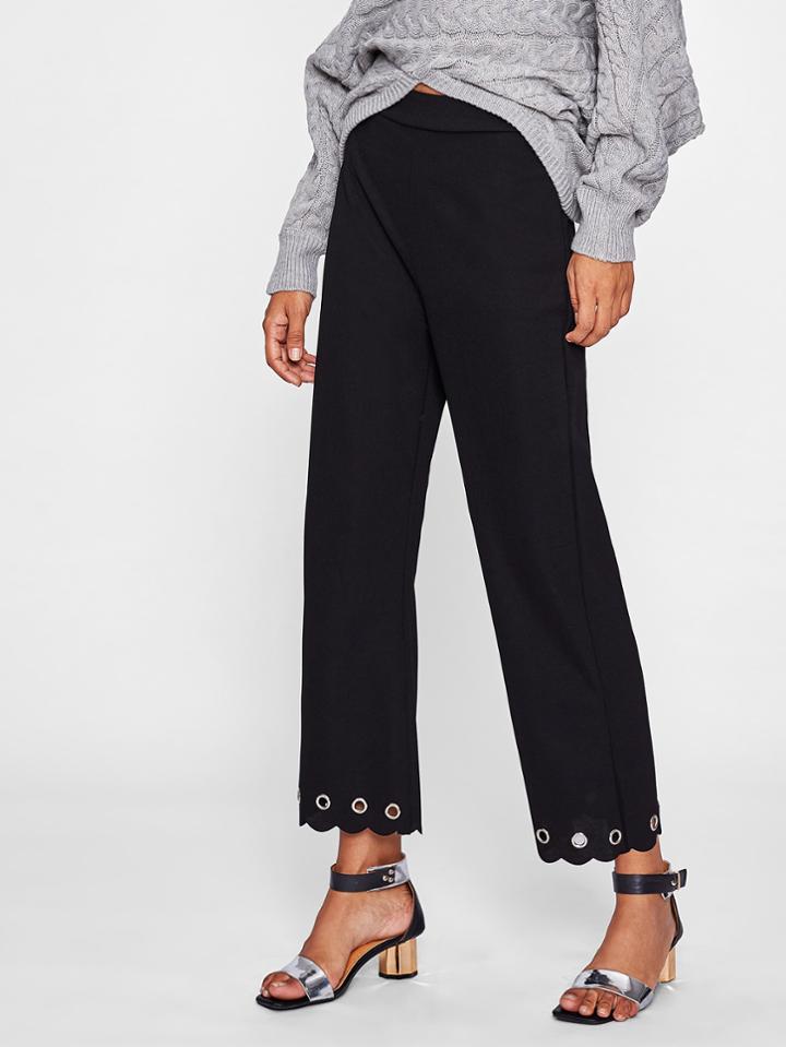 Romwe Metal Grommet Embellished Scallop Hem Pants