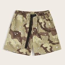 Romwe Guys Buckle Detail Camo Shorts