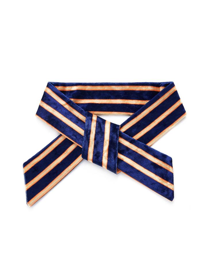 Romwe Velvet Striped Skinny Scarf