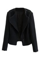 Romwe Zippered Sheer Black Short Coat