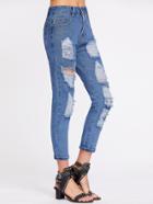 Romwe Destroyed Cuffed Ankle Jeans