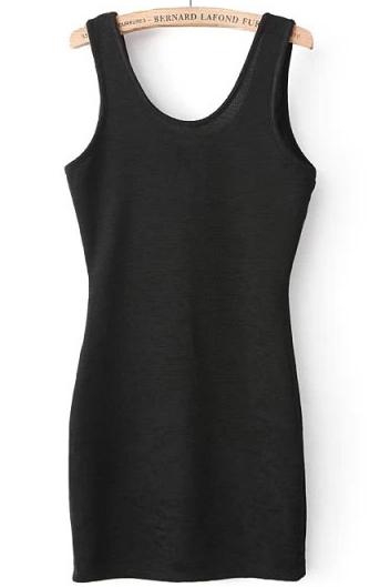 Romwe Black Sleeveless Backless Slim Bodycon Dress