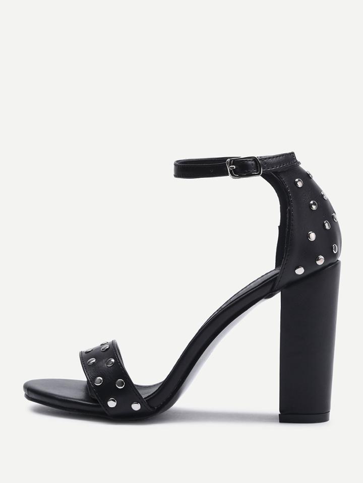 Romwe Studded Decorated Two Part Block Heel Sandals