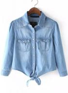 Romwe Lapel With Pockets Knotted Denim Top
