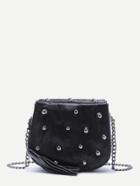 Romwe Black Tassel Trim Studded Horse Hair Crossbody Bag