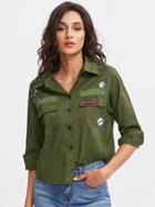 Romwe Embroidered Patch Single Breasted Shirt