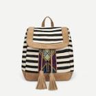 Romwe Striped And Tassel Detail Drawstring Backpack