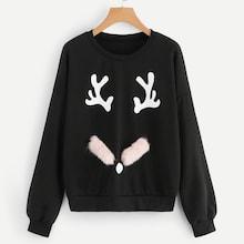 Romwe Christmas Print Drop-shoulder Sweatshirt