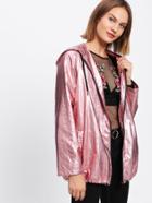 Romwe Raglan Sleeve Zip Up Metallic Hooded Jacket