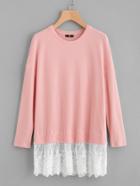Romwe Contrast Lace Trim Textured Tee